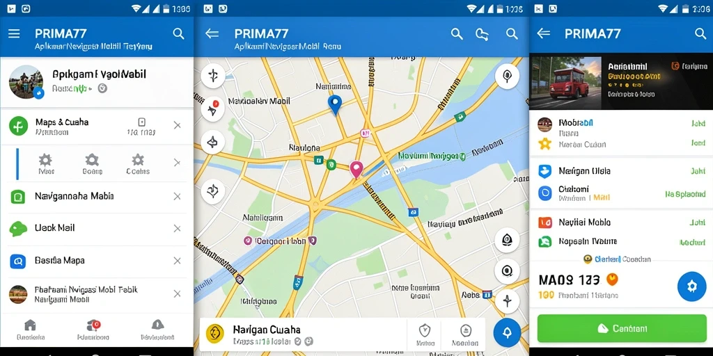Tampilan antarmuka pengguna PRIMA77 dengan fitur navigasi mobil yang jelas.