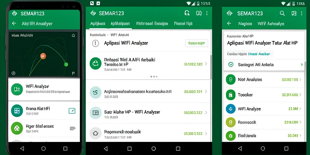 Tampilan antarmuka aplikasi SEMAR123 menunjukkan analisis jaringan WiFi yang lengkap.