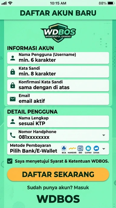 Tampilan halaman daftar wdbos
